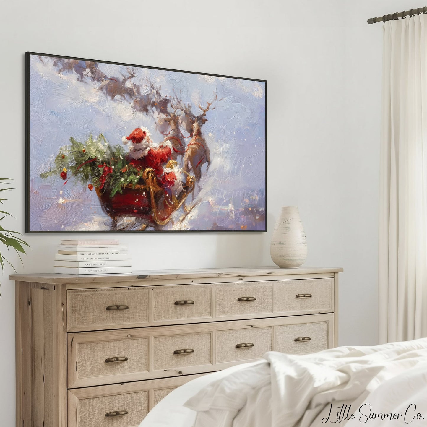 Santa's Sleigh Ride Frame TV Art displayed on a TV