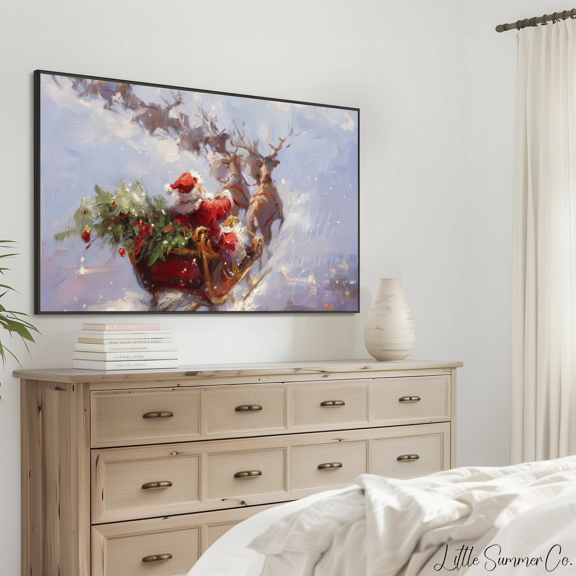 Santa's Sleigh Ride Frame TV Art displayed on a TV