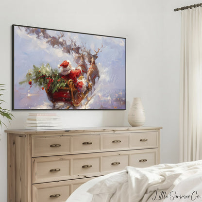 Santa's Sleigh Ride Frame TV Art displayed on a TV