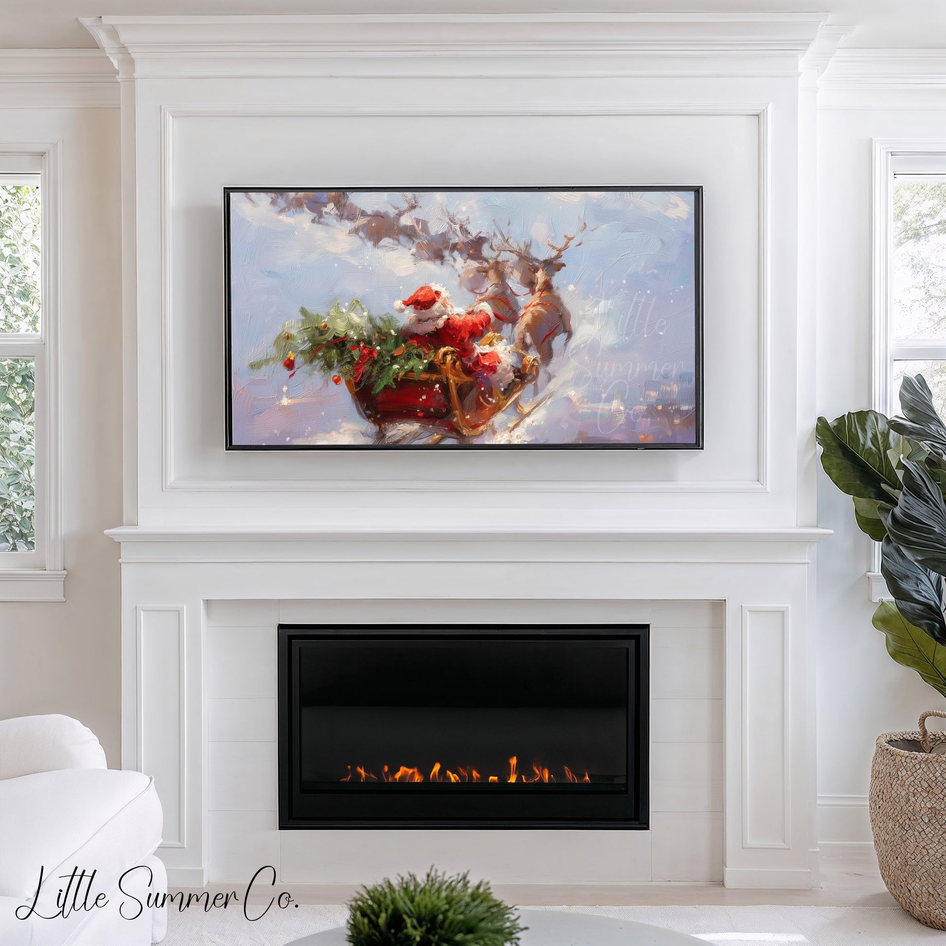 Santa's Sleigh Ride Frame TV Art displayed on a TV