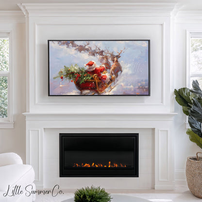 Santa's Sleigh Ride Frame TV Art displayed on a TV