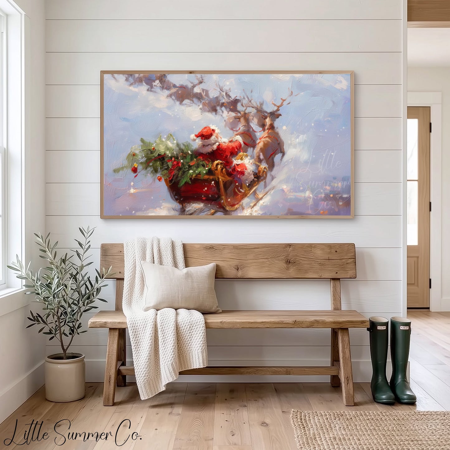 Santa's Sleigh Ride Frame TV Art displayed on a TV