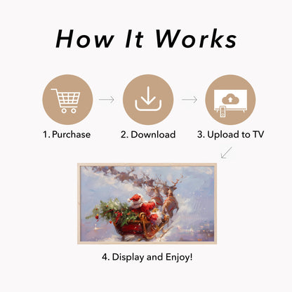Santa's Sleigh Ride Frame TV Art displayed on a TV