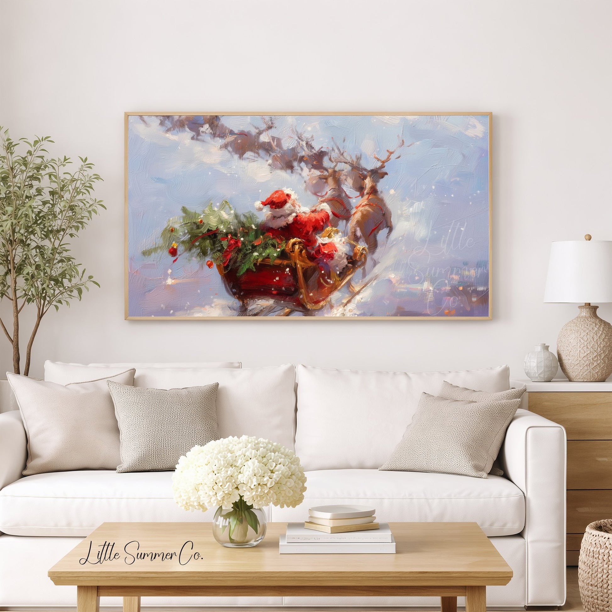 Santa's Sleigh Ride Frame TV Art displayed on a TV