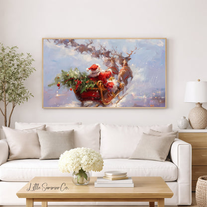 Santa's Sleigh Ride Frame TV Art displayed on a TV