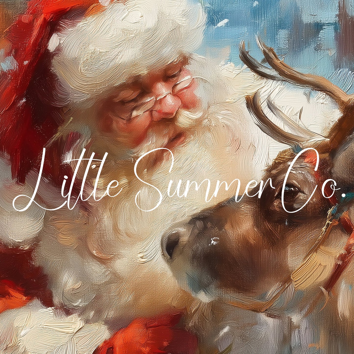 Santa and Reindeer in Snow Frame TV Art displayed on a TV