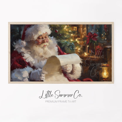Santa Reading His List Frame TV Art displayed on a TV