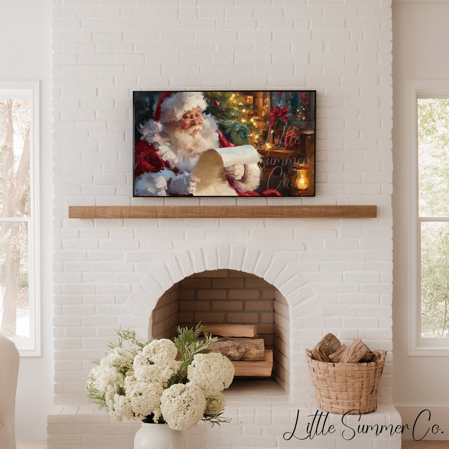 Santa Reading His List Frame TV Art displayed on a TV