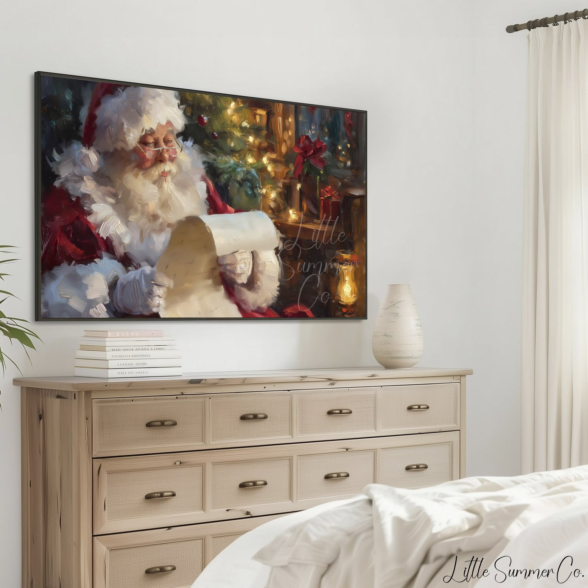 Santa Reading His List Frame TV Art displayed on a TV