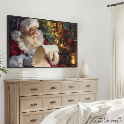 Santa Reading His List Frame TV Art displayed on a TV