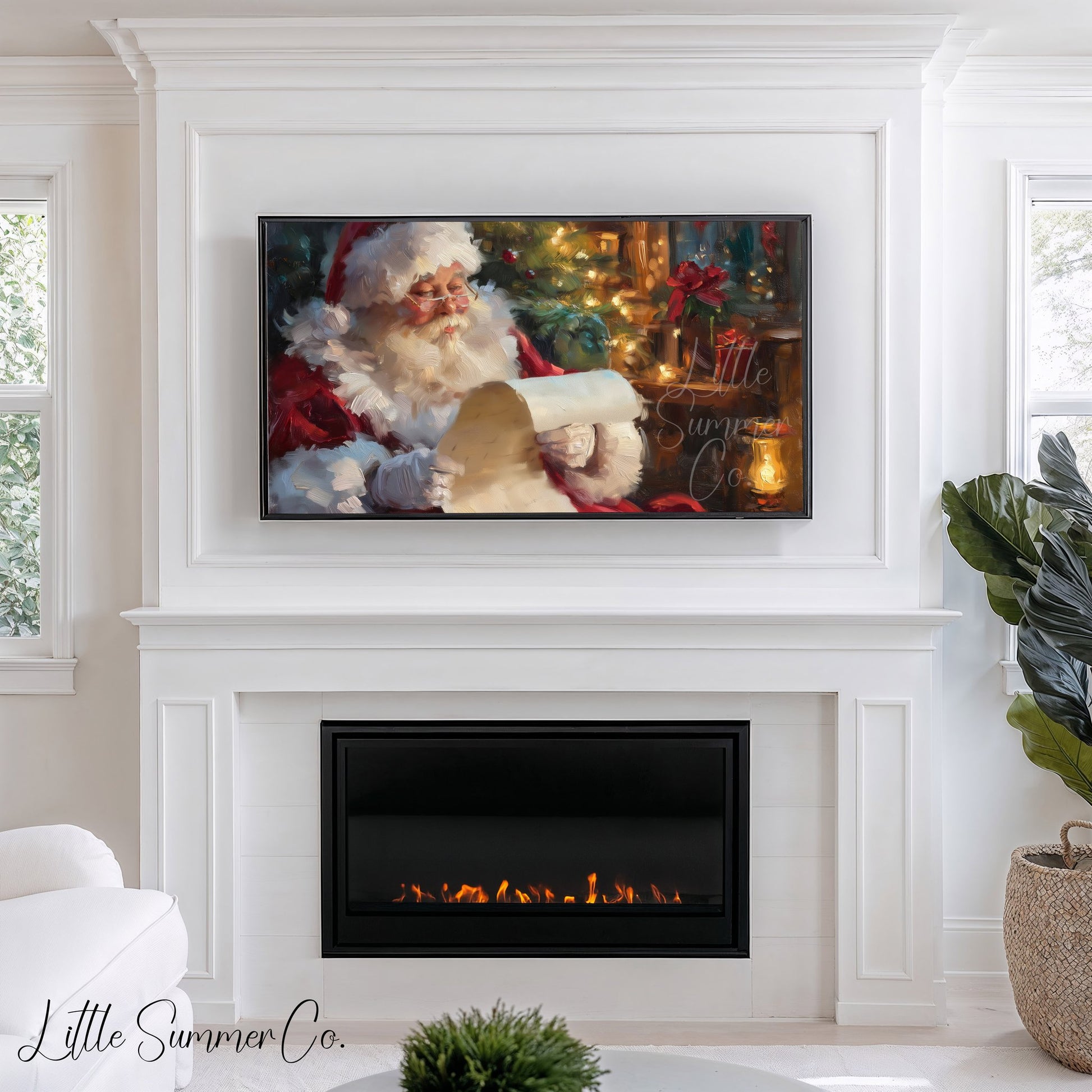 Santa Reading His List Frame TV Art displayed on a TV