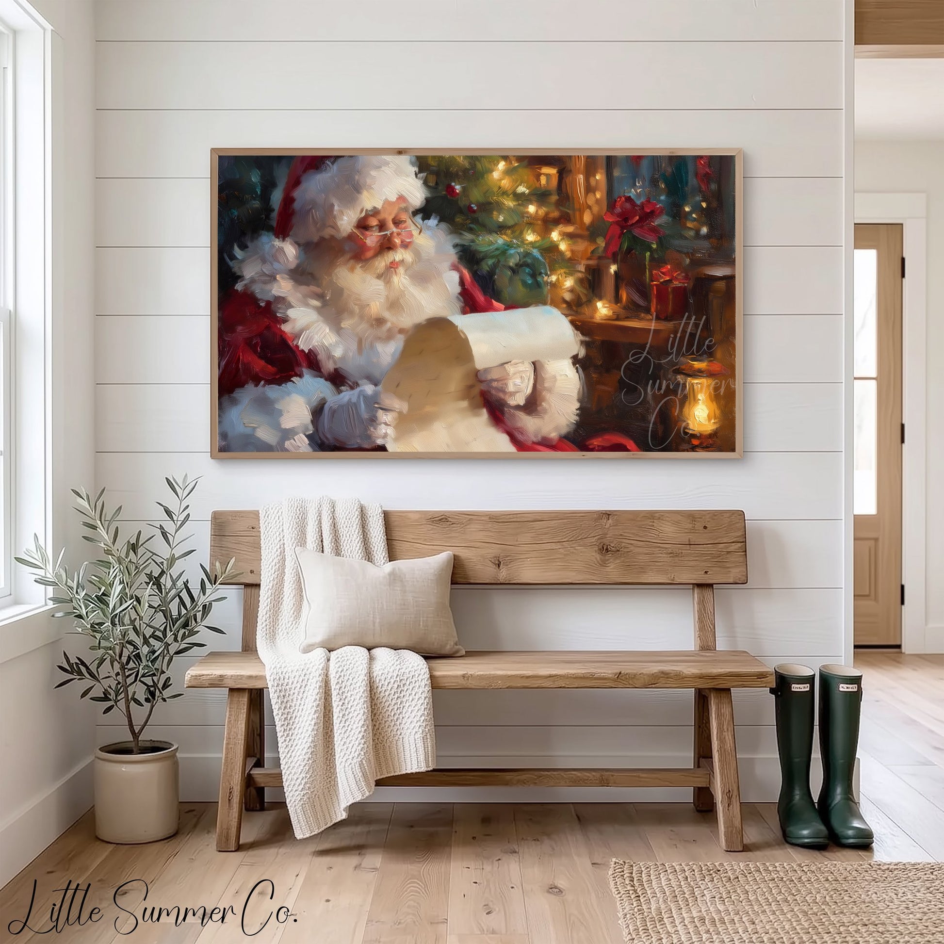 Santa Reading His List Frame TV Art displayed on a TV