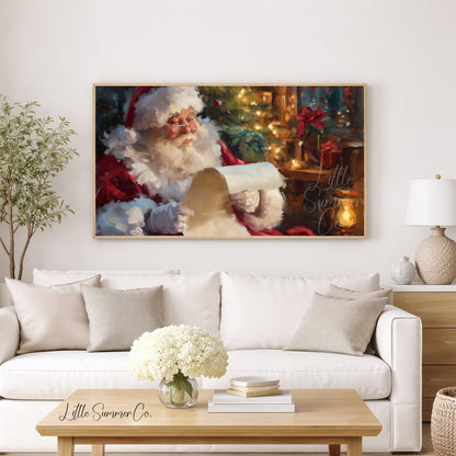 Santa Reading His List Frame TV Art displayed on a TV