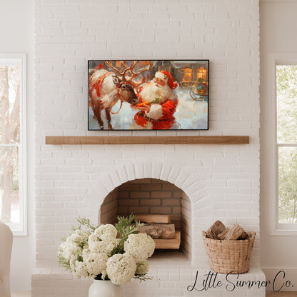 Santa Feeding a Reindeer Frame TV Art displayed on a TV