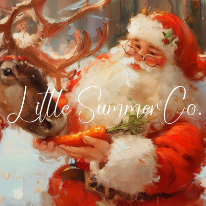 Santa Feeding a Reindeer Frame TV Art displayed on a TV
