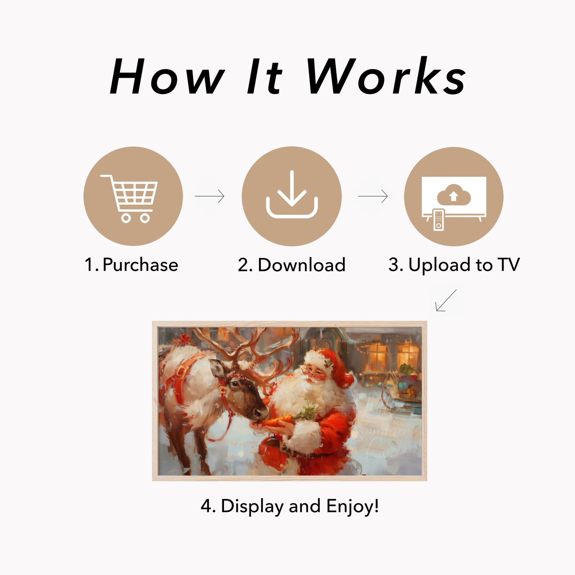 Santa Feeding a Reindeer Frame TV Art displayed on a TV
