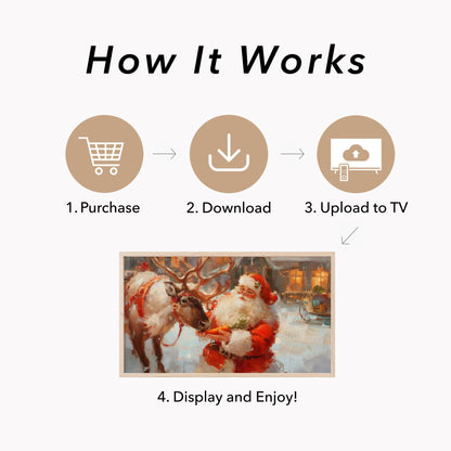 Santa Feeding a Reindeer Frame TV Art displayed on a TV