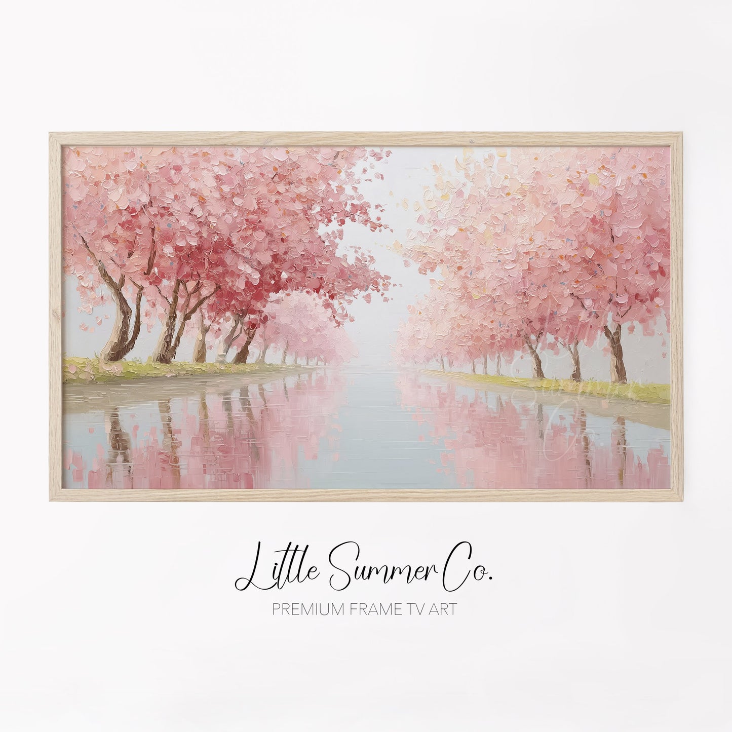 Cherry Blossom Canal Frame TV Art displayed on a TV
