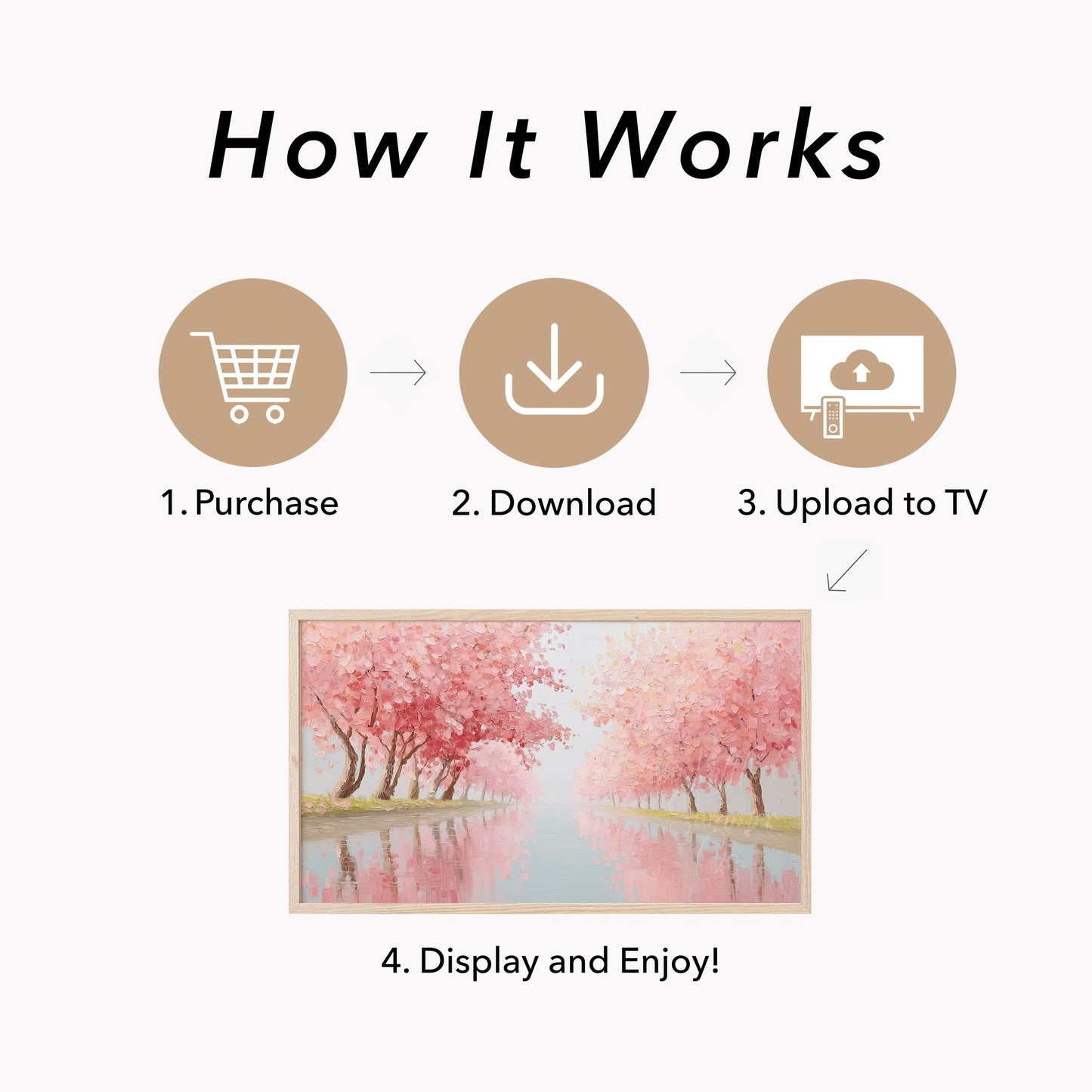 Cherry Blossom Canal Frame TV Art displayed on a TV
