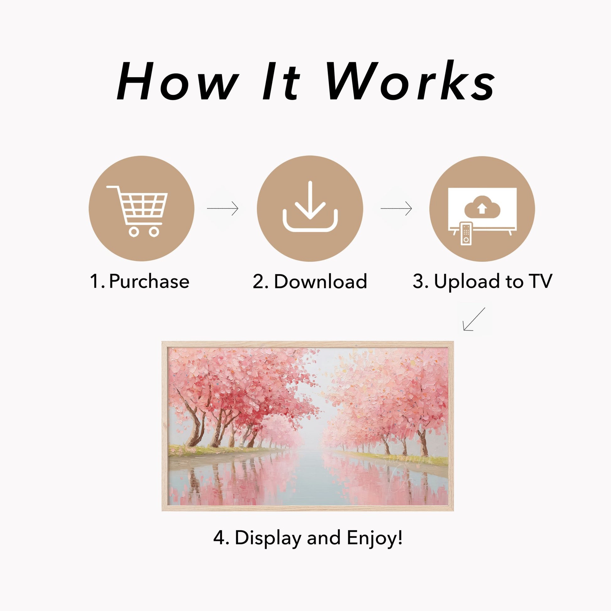 Cherry Blossom Canal Frame TV Art displayed on a TV