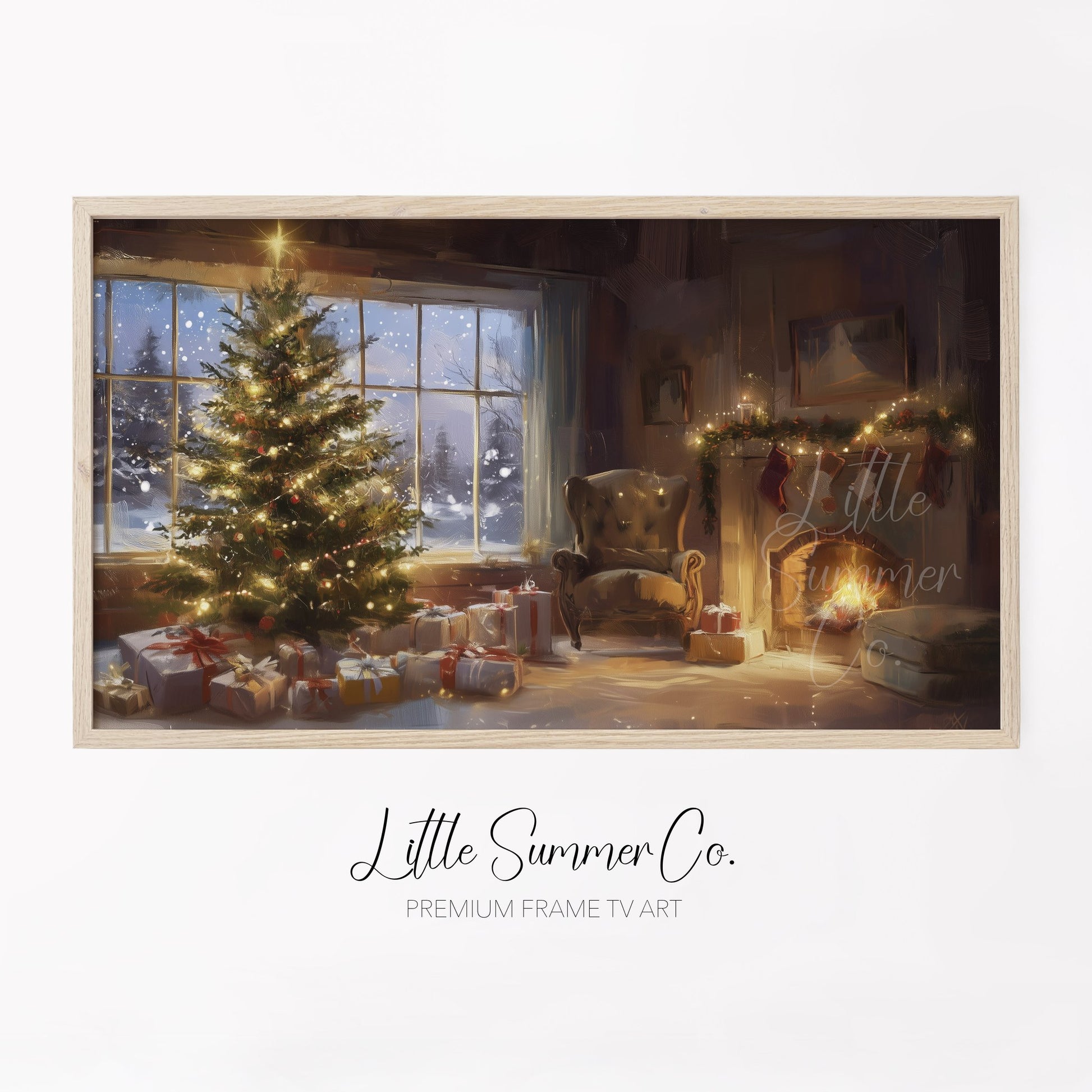 Christmas Tree and Fireplace Frame TV Art displayed on a TV