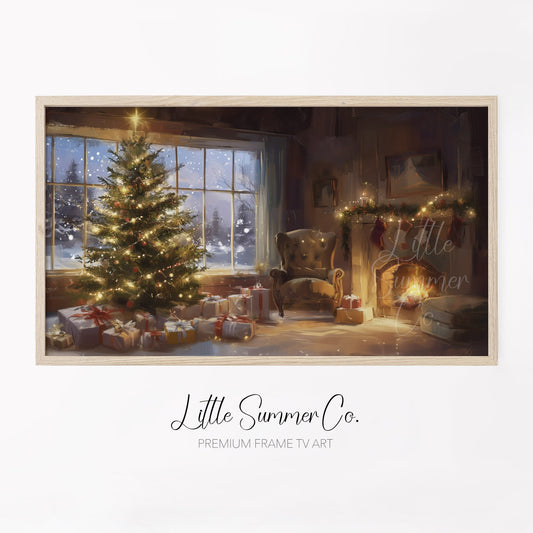 Christmas Tree and Fireplace Frame TV Art displayed on a TV