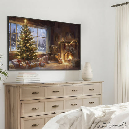 Christmas Tree and Fireplace Frame TV Art displayed on a TV