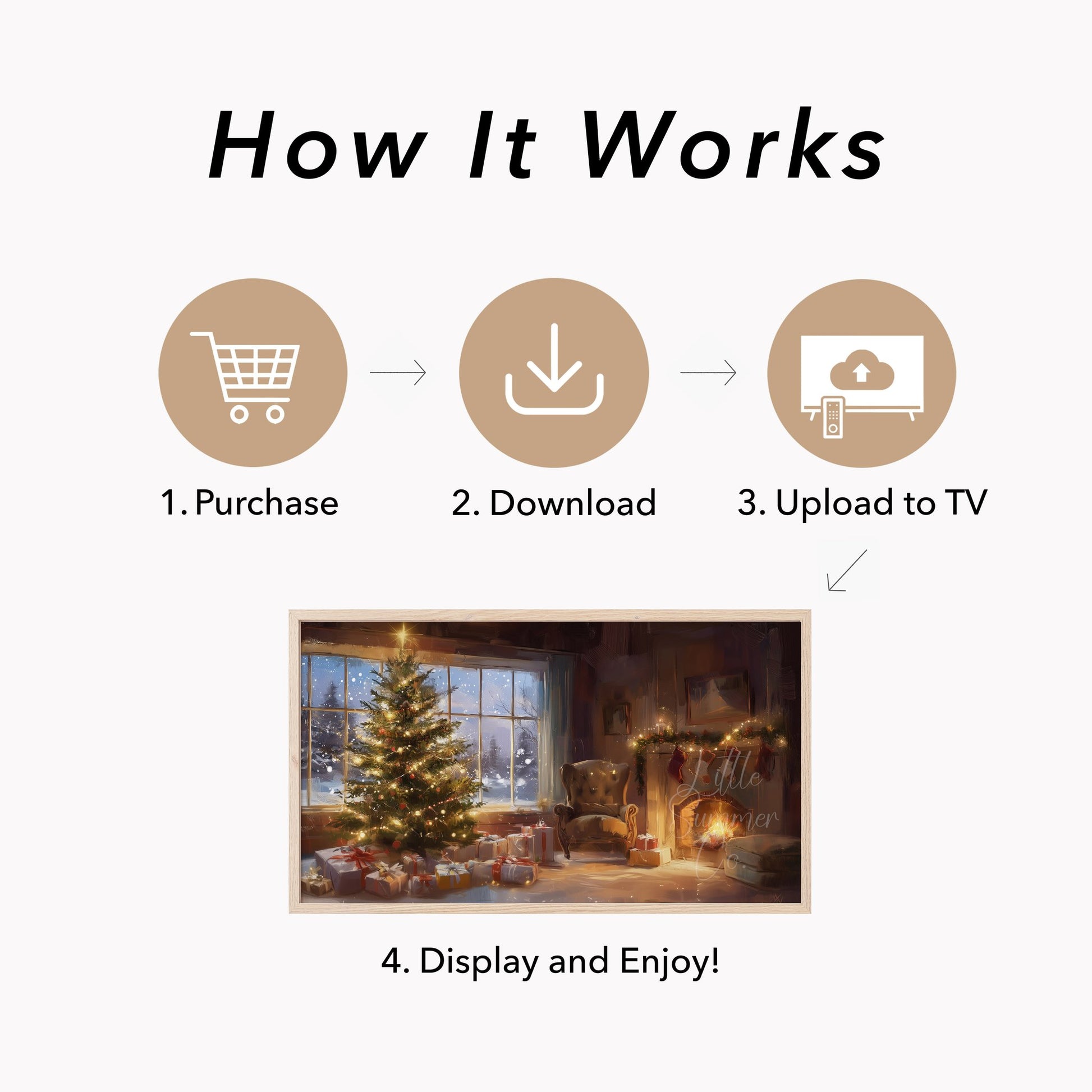 Christmas Tree and Fireplace Frame TV Art displayed on a TV