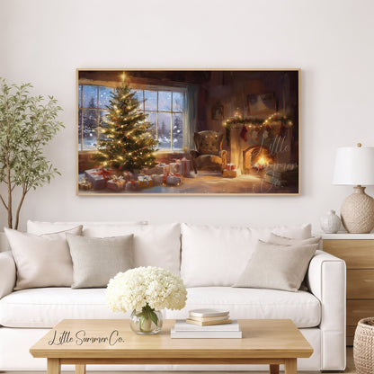 Christmas Tree and Fireplace Frame TV Art displayed on a TV