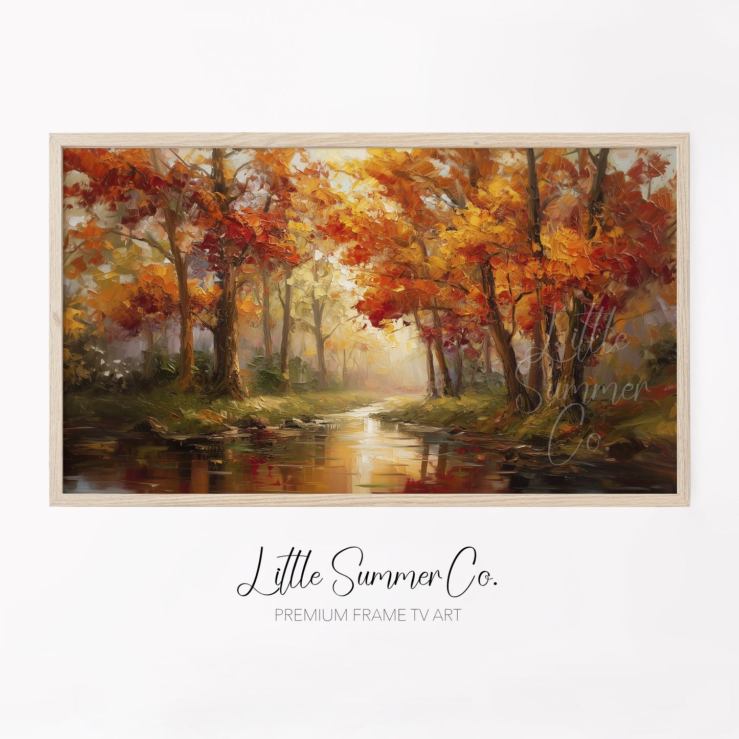 Autumn Stream Reflection Frame TV Art displayed on a TV