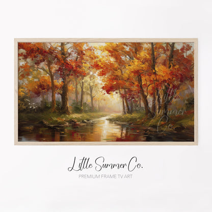Autumn Stream Reflection Frame TV Art displayed on a TV