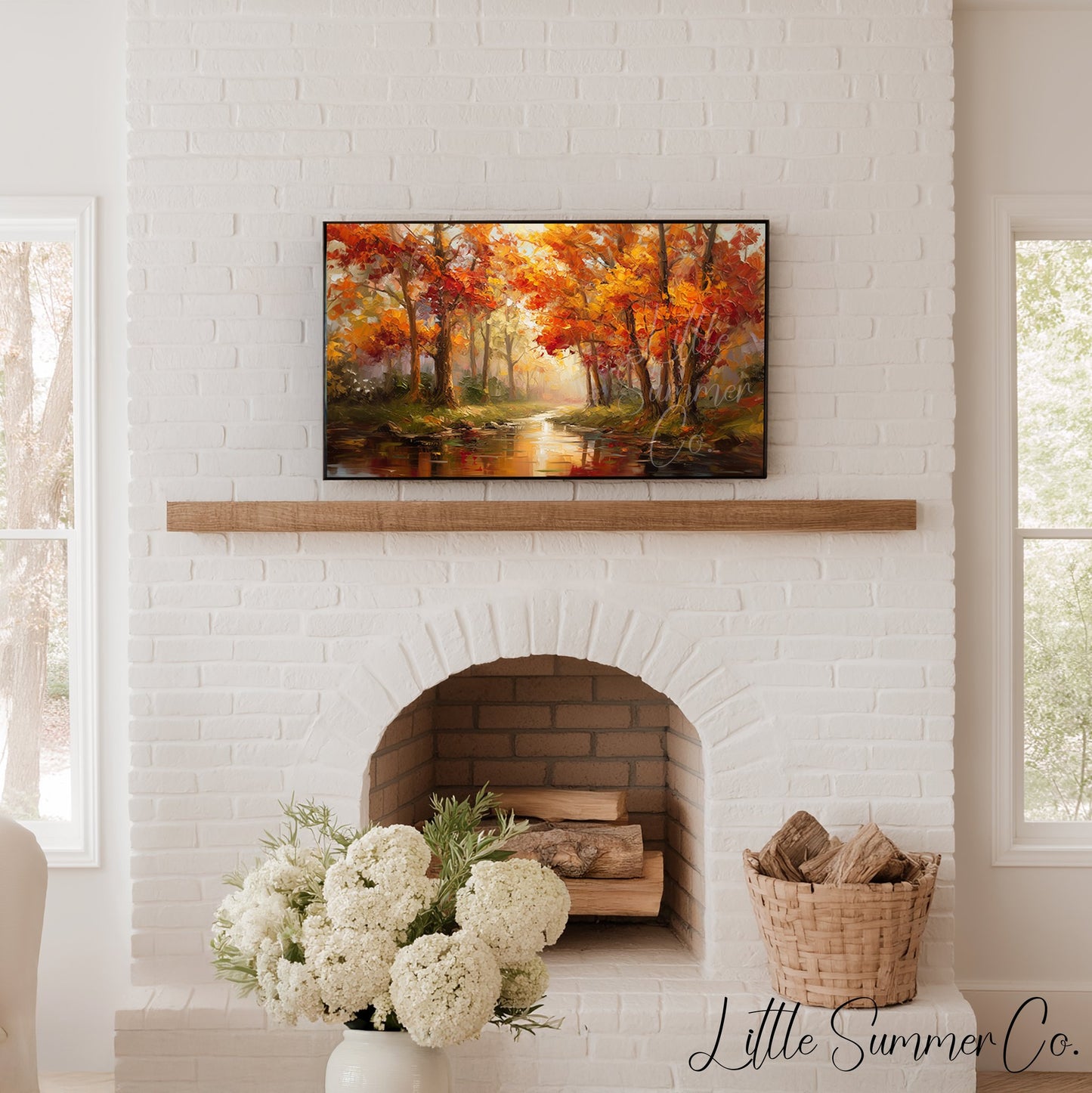 Autumn Stream Reflection Frame TV Art displayed on a TV