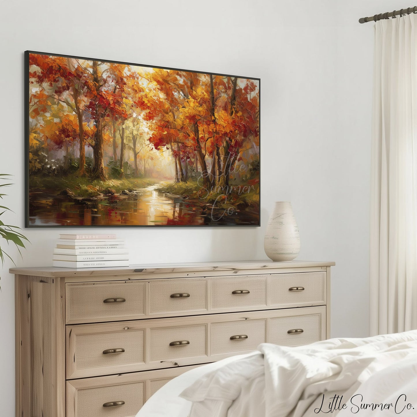 Autumn Stream Reflection Frame TV Art displayed on a TV