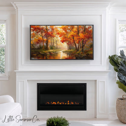 Autumn Stream Reflection Frame TV Art displayed on a TV