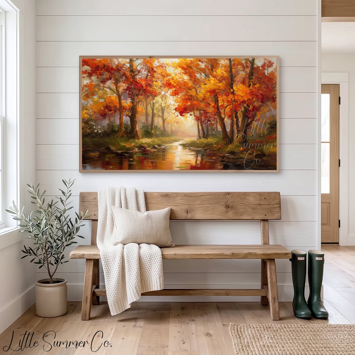 Autumn Stream Reflection Frame TV Art displayed on a TV