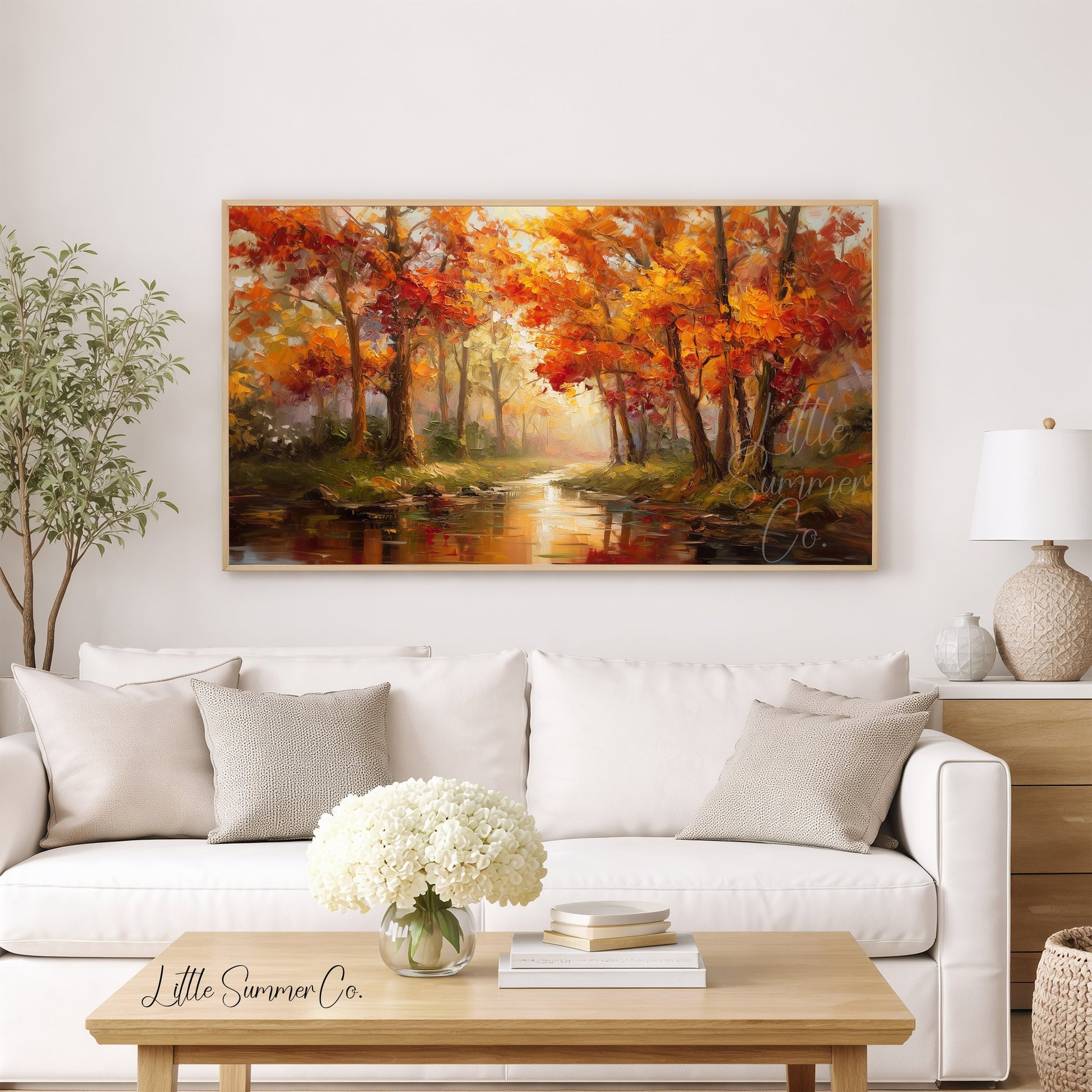 Autumn Stream Reflection Frame TV Art displayed on a TV