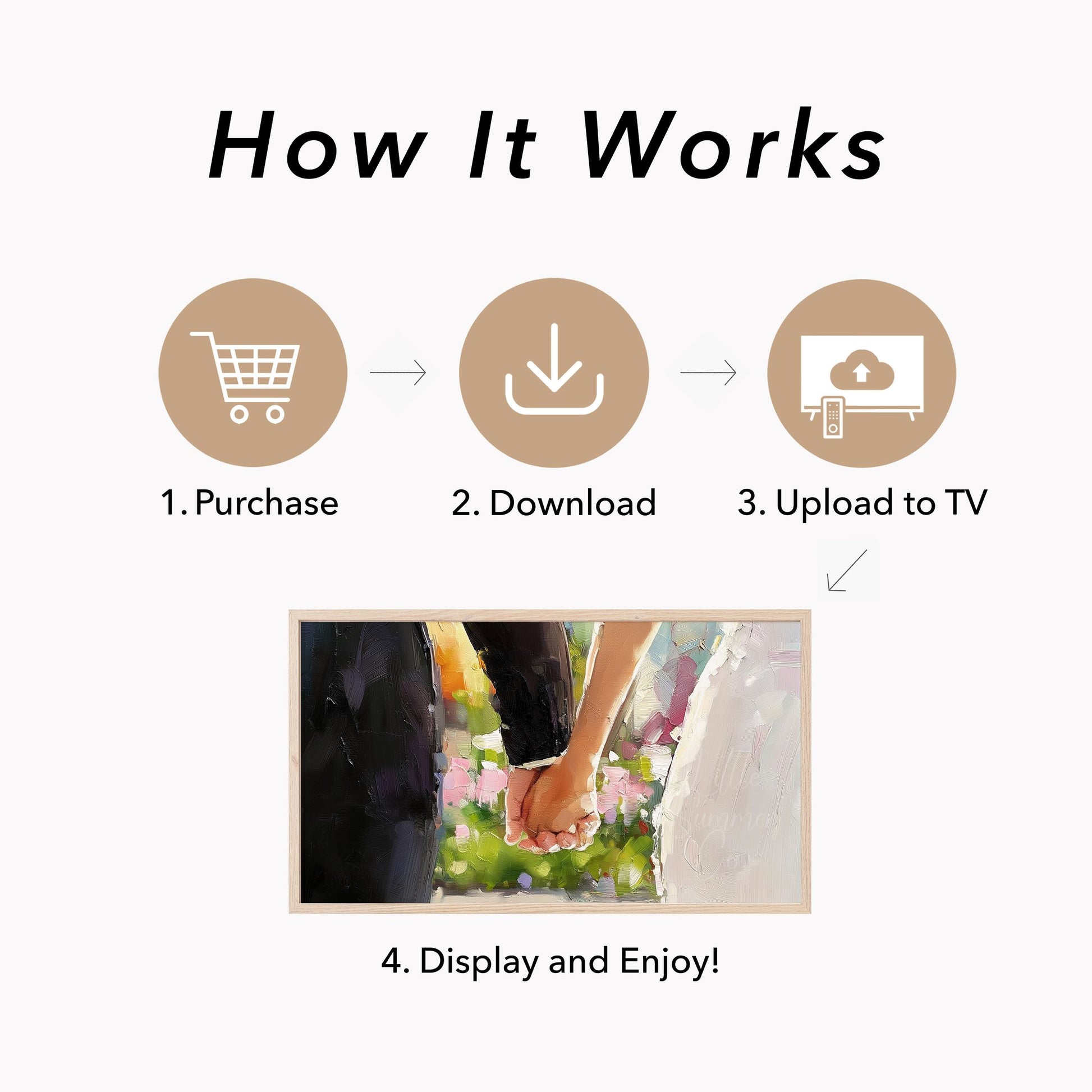 Bride and Groom Holding Hands Frame TV Art displayed on a TV