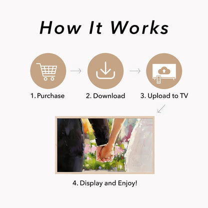 Bride and Groom Holding Hands Frame TV Art displayed on a TV