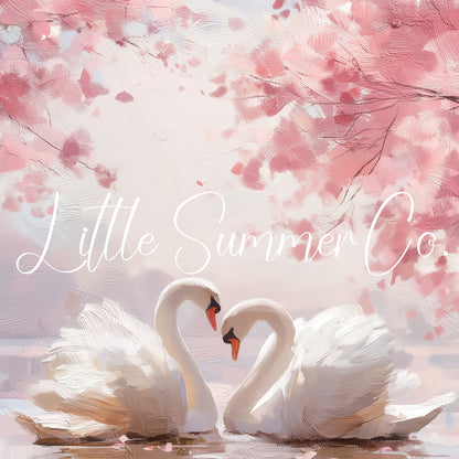 Swans Under Cherry Blossoms Frame TV Art displayed on a TV
