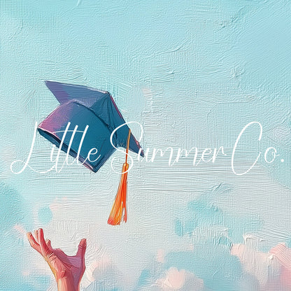 Graduation Cap Toss Sky Frame TV Art displayed on a TV