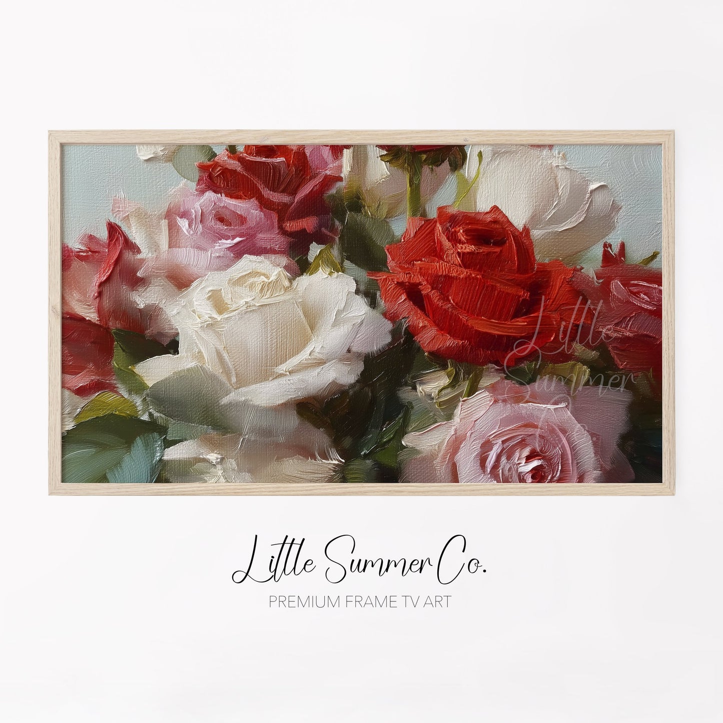 Red and White Roses Frame TV Art displayed on a TV