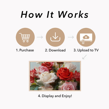 Red and White Roses Frame TV Art displayed on a TV