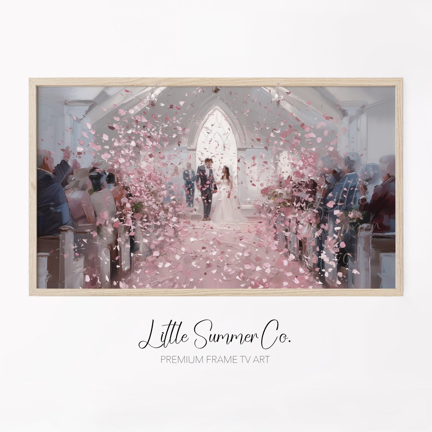 Wedding Chapel Rose Petals Frame TV Art displayed on a TV