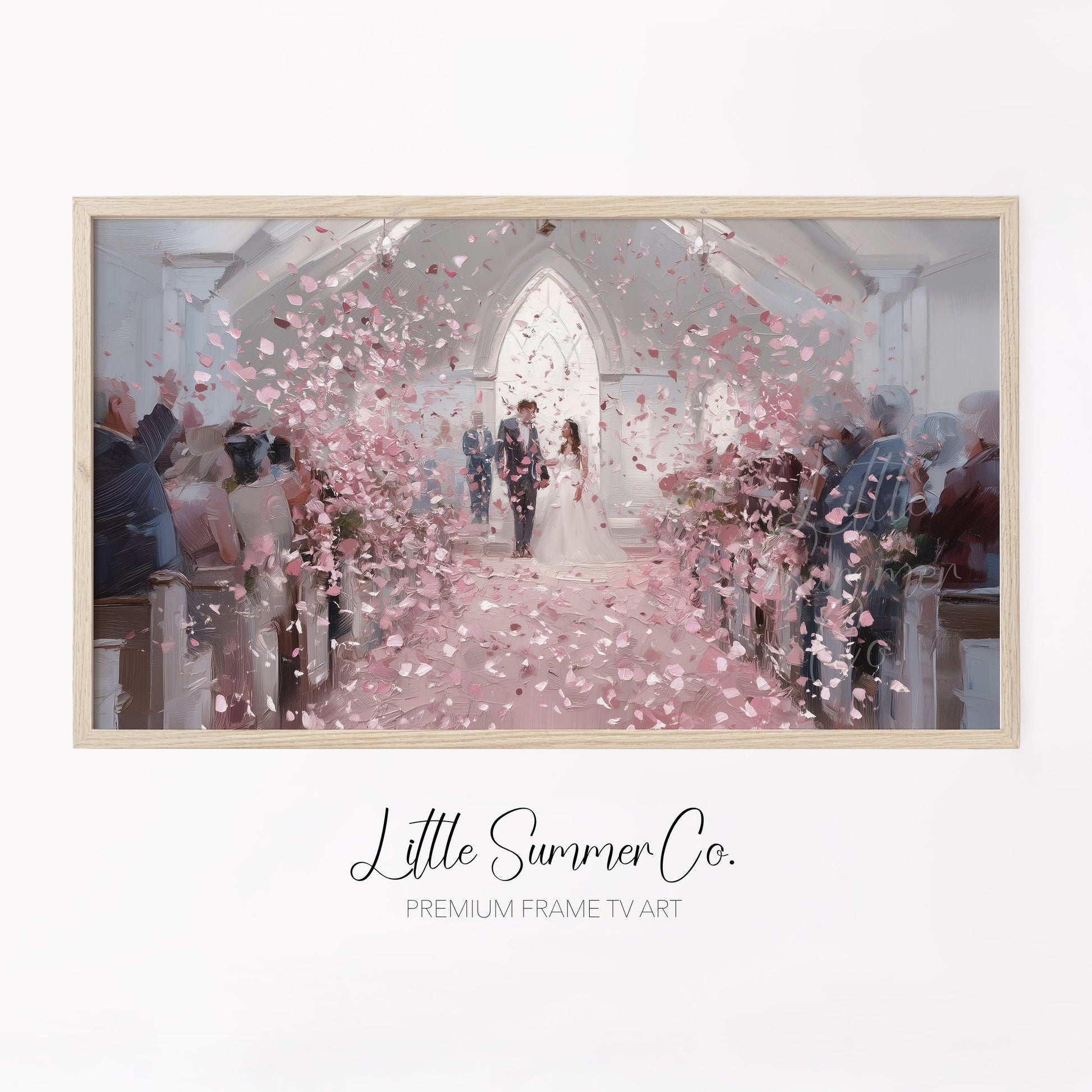 Wedding Chapel Rose Petals Frame TV Art displayed on a TV