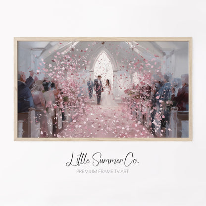 Wedding Chapel Rose Petals Frame TV Art displayed on a TV