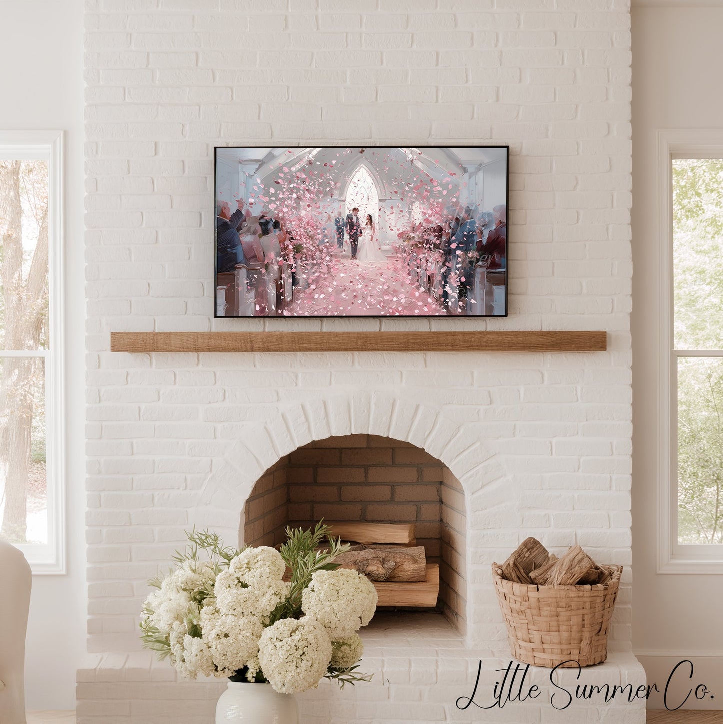 Wedding Chapel Rose Petals Frame TV Art displayed on a TV