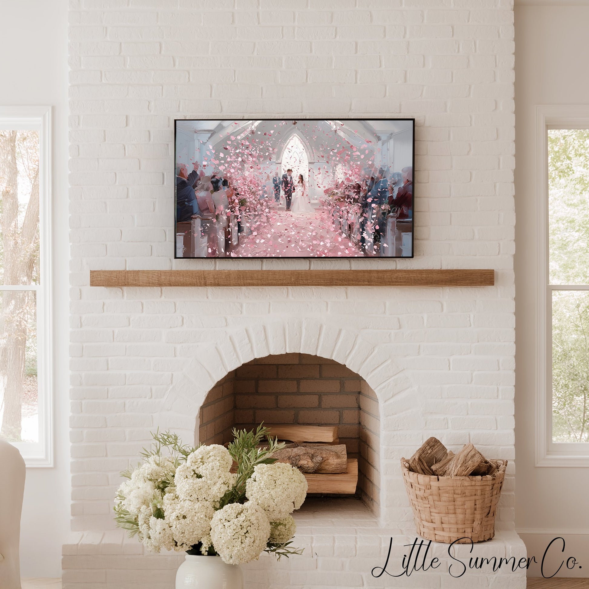 Wedding Chapel Rose Petals Frame TV Art displayed on a TV