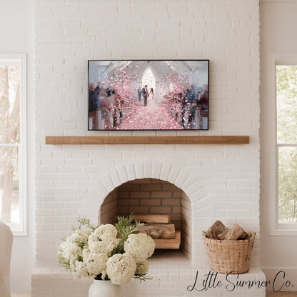 Wedding Chapel Rose Petals Frame TV Art displayed on a TV