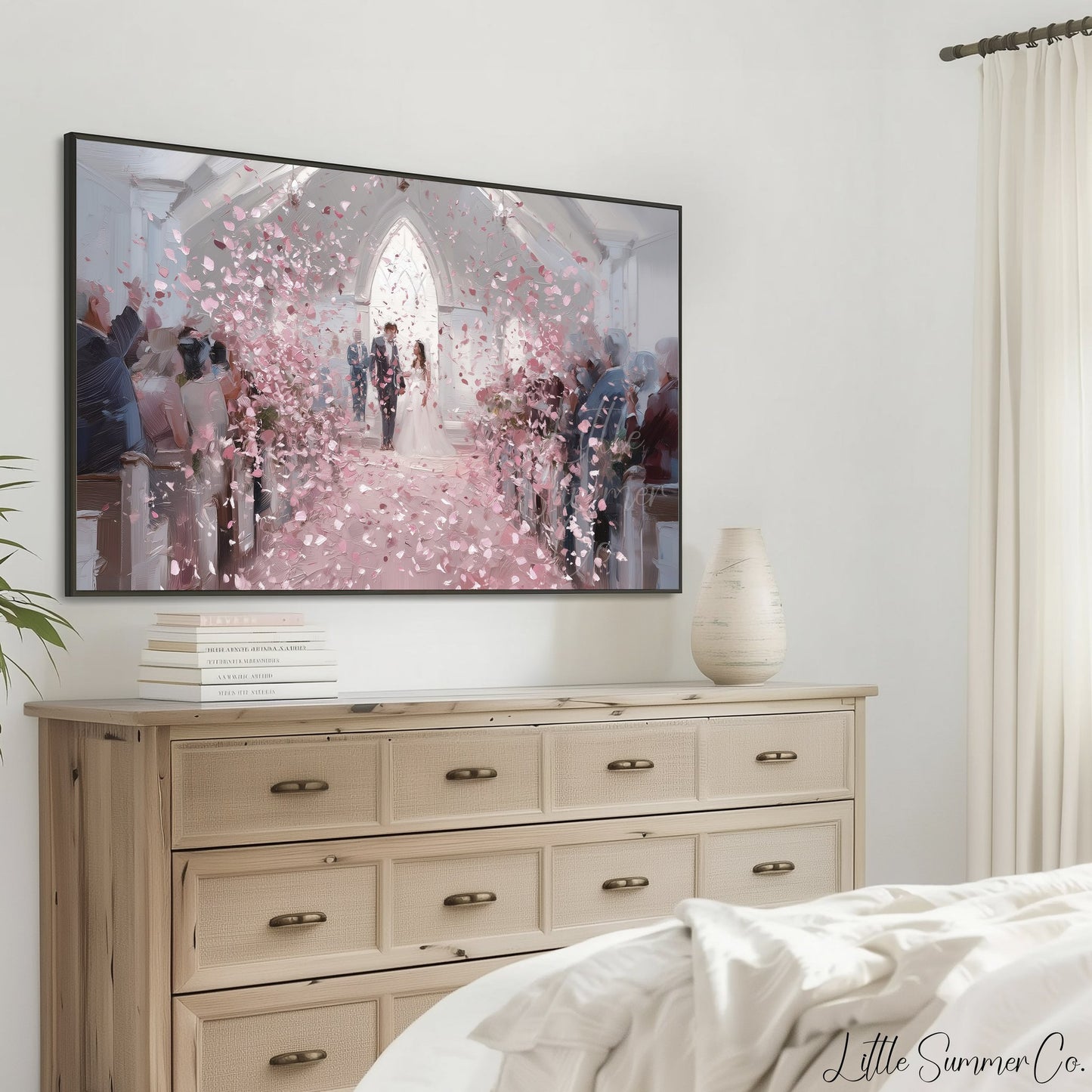 Wedding Chapel Rose Petals Frame TV Art displayed on a TV