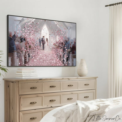 Wedding Chapel Rose Petals Frame TV Art displayed on a TV
